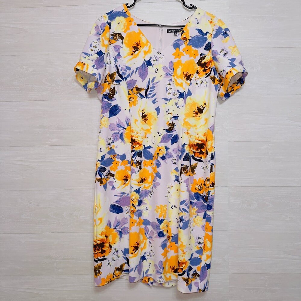 Preston & York Women's Size 16 Short Sleeve Floral Print V Neck Sheath Dress - Picture 2 of 8
